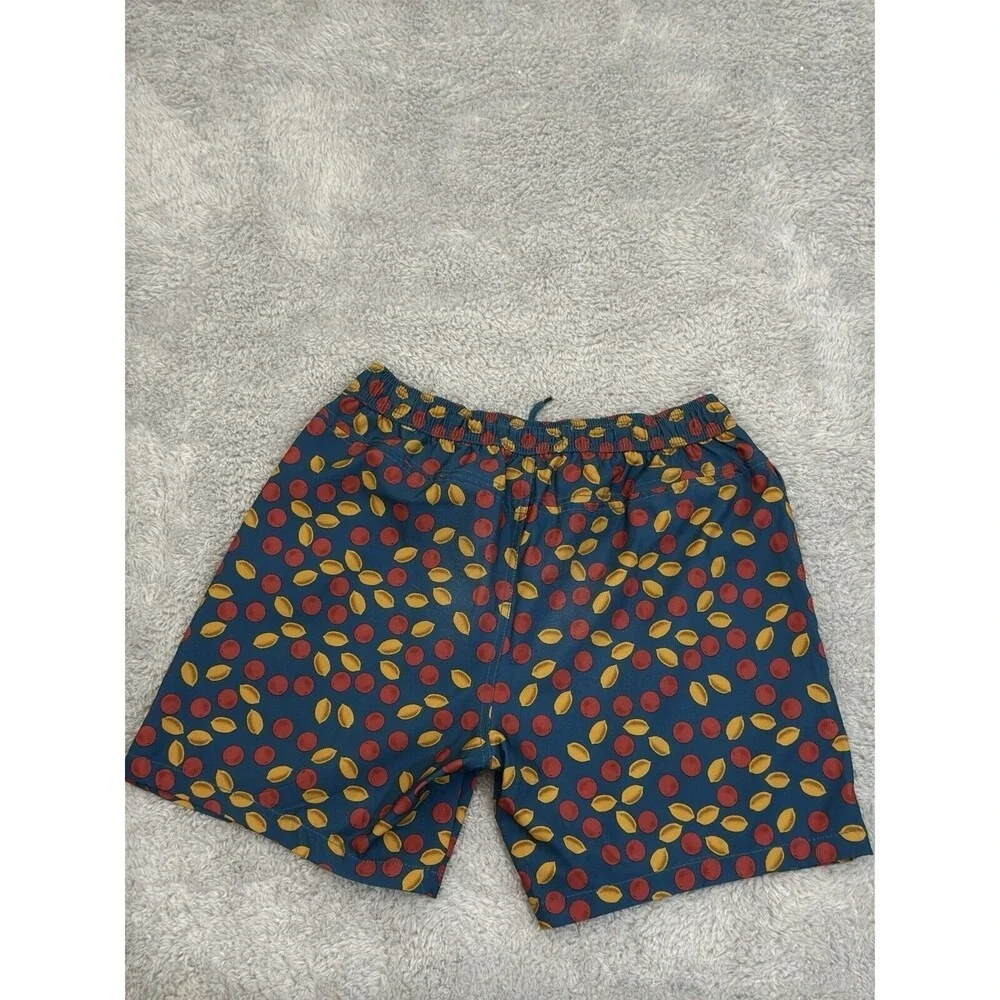 Lucky Brand Mens Saturday Stretch Swim Trunks Teal Fruit Lemon Cherry Print M